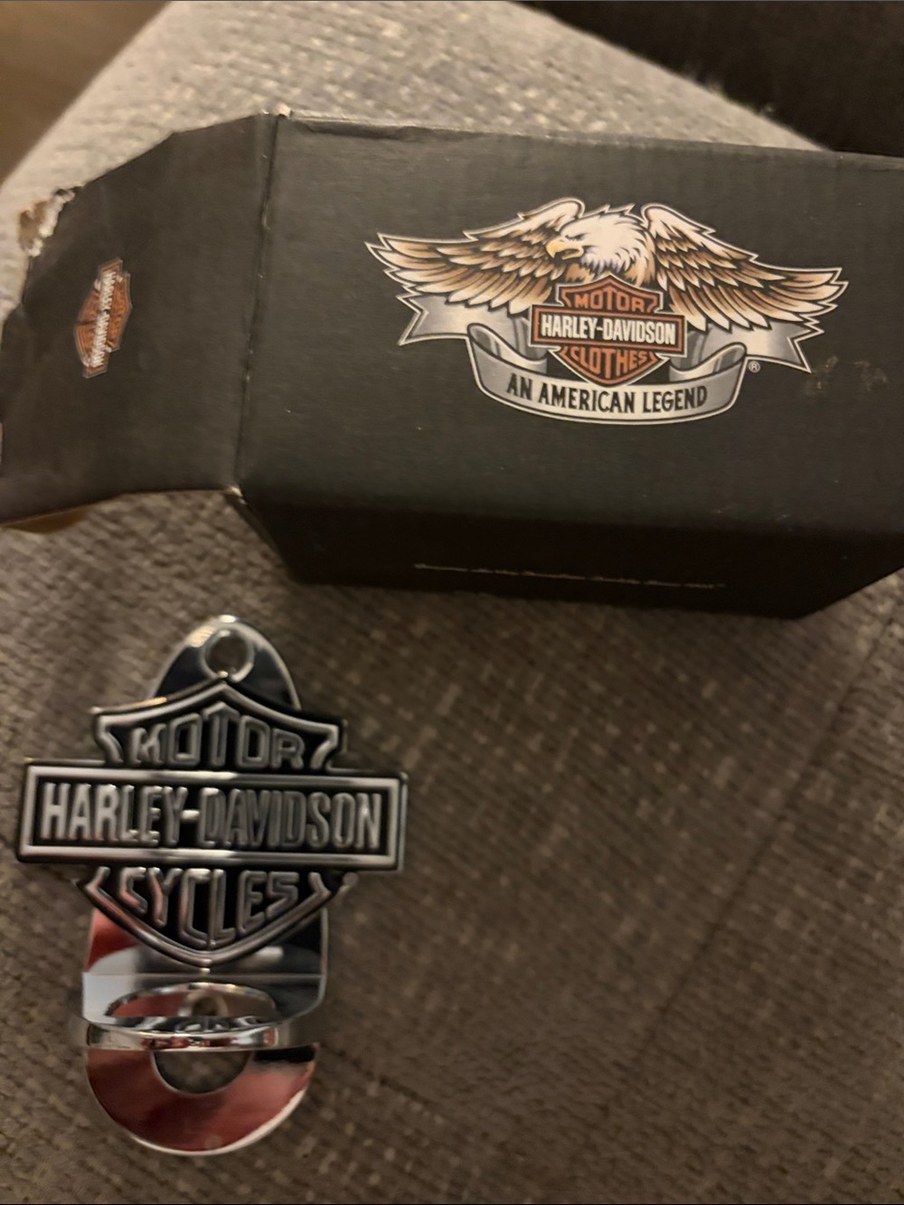 Harley-Davidson Silver and Black Bar & Shield bottle opener.